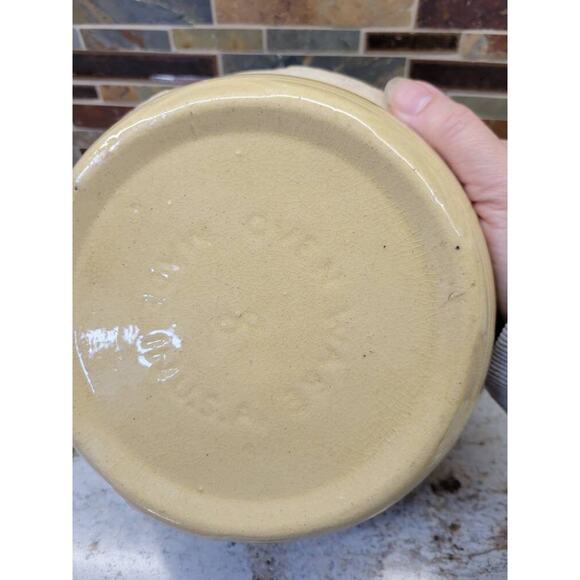 Vintage Oven Ware Bowl, USA, #8 Yellow Ware Pottery, Beige Brown Stripes, Watt? - Picture 5 of 6